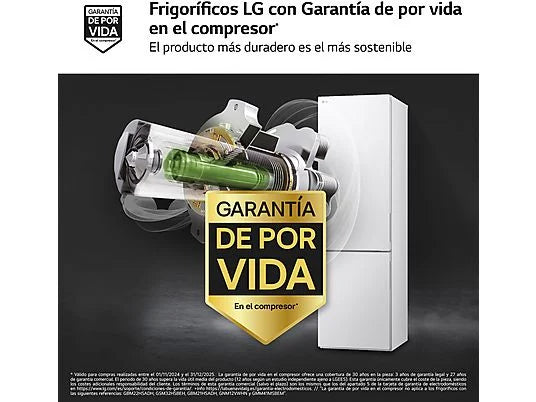 Frigorífico combi - LG GBV21NCDSW, No Frost, 186 cm, 344 l, DoorCooling™, FRESHConverter™, Blanco