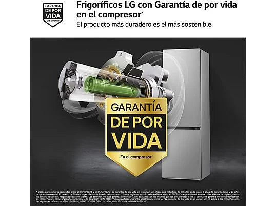 Frigorífico combi - LG GBV3200DPY, Total no Frost, 203 cm, 387 L, DoorCooling+™, FRESHConverter™, Inox antihuellas