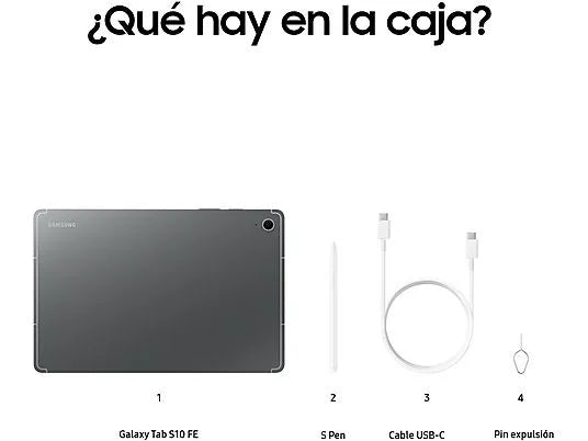 Tablet - Samsung Galaxy Tab S10 FE, 10.9 WUXGA+, 8 GB RAM, 128 GB, Gris, Sin Adaptador De Corriente, Con S Pen