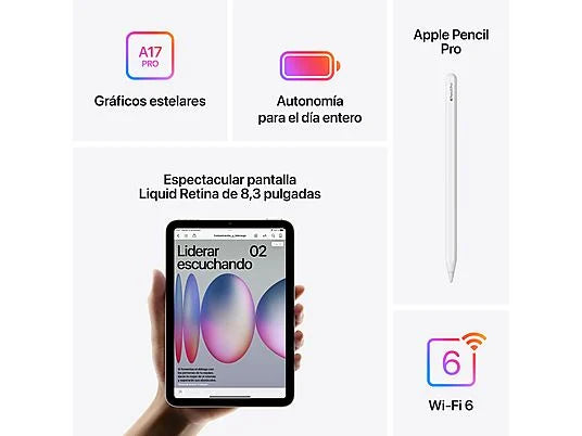 Apple iPad mini (2024), 128 GB, Púrpura, WiFi, 8.3, Chip A17 Pro, iPadOS