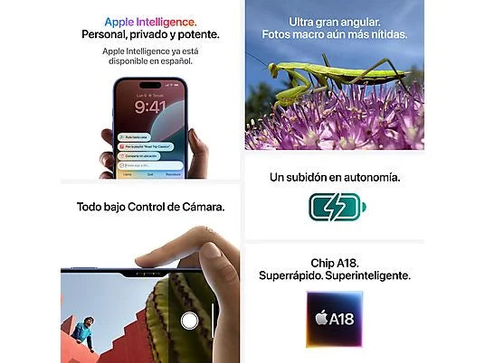 Apple iPhone 16, Azul ultramar, 128 GB, 5G, 6.1 " OLED Super Retina XDR, Chip A18 Bionic, iOS