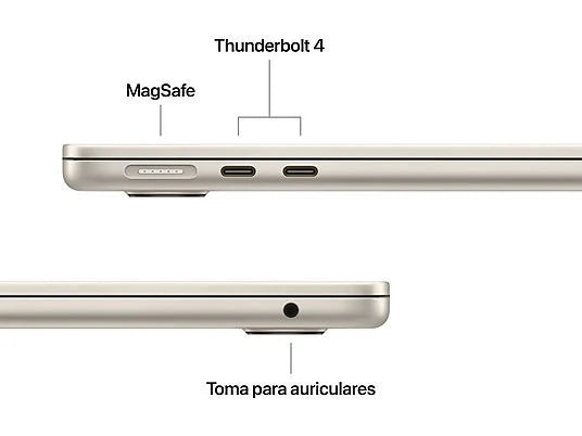 Apple MacBook Air (2025) 13.6 Retina, Chip M4 Apple, CPU de 10 núcleos, GPU de 10 núcleos, 16 GB RAM, 512GB de SSD, Blanco Estrella