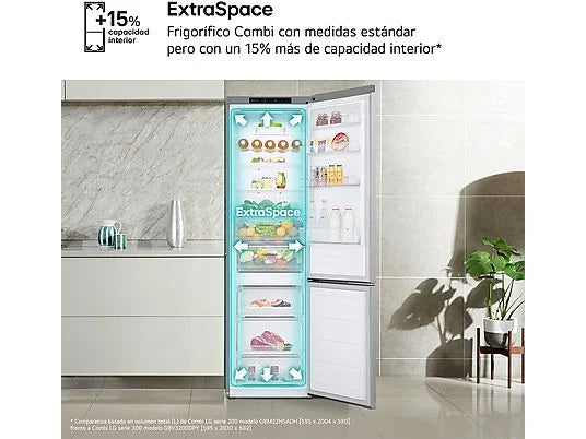 Frigorífico combi - LG GBV3200DPY, Total no Frost, 203 cm, 387 L, DoorCooling+™, FRESHConverter™, Inox antihuellas