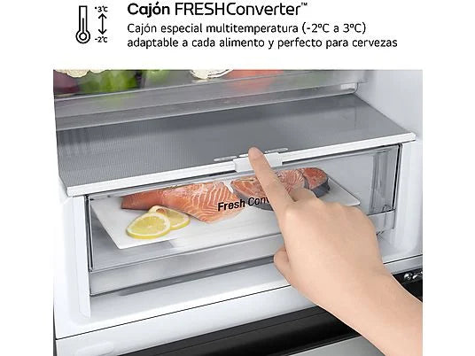 Frigorífico combi - LG GBV3200DPY, Total no Frost, 203 cm, 387 L, DoorCooling+™, FRESHConverter™, Inox antihuellas