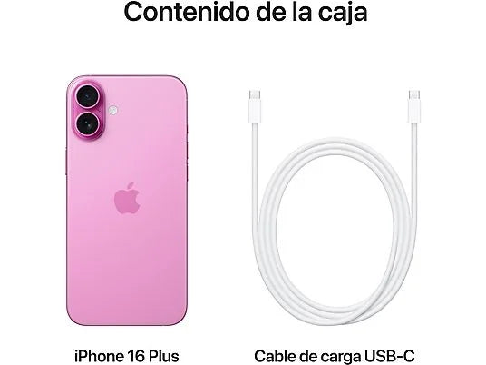 Apple iPhone 16 Plus, Rosa, 128 GB, 5G, 6.7  OLED Super Retina XDR, Chip A18 Bionic, iOS