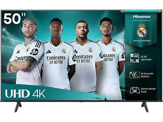 TV LED 50" - Hisense 50A6Q, UHD 4K, Quad Core/MT9603, IA 4K Upscaler, Modo Juego Plus, Control por voz, Negro