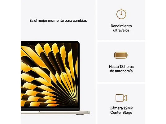 Apple MacBook Air (2025) 13.6 Retina, Chip M4 Apple, CPU de 10 núcleos, GPU de 10 núcleos, 16 GB RAM, 512GB de SSD, Blanco Estrella