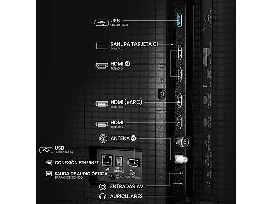 TV Mini LED 75 - Hisense 75E8Q, UHD 4K, 144 Hz, Hi-View Engine, Escalador HDR IA, Subwoofer integrado, Negro