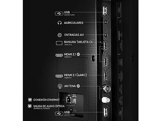 TV LED 65" - Hisense 65A6Q, UHD 4K, Quad Core/MT9603, IA 4K Upscaler, Modo Juego Plus, Control por voz, Negro
