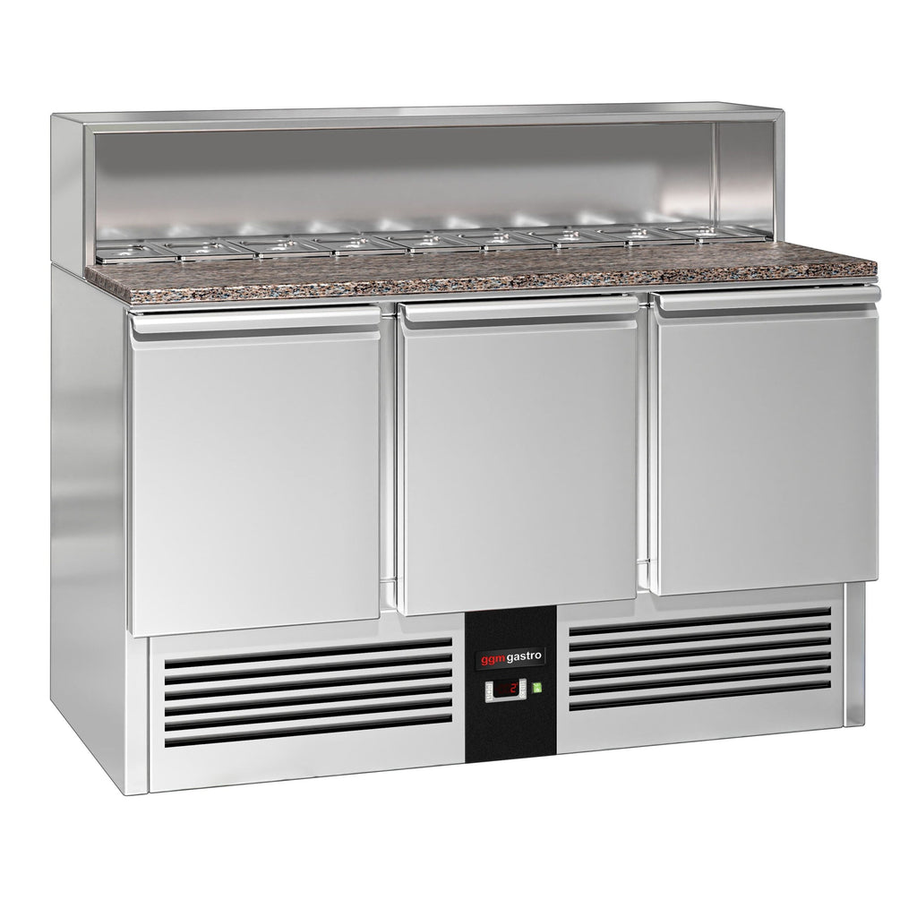Saladette  Pizzakühltisch Premium - 1,37 x 0,7 M - mit 3 Türen