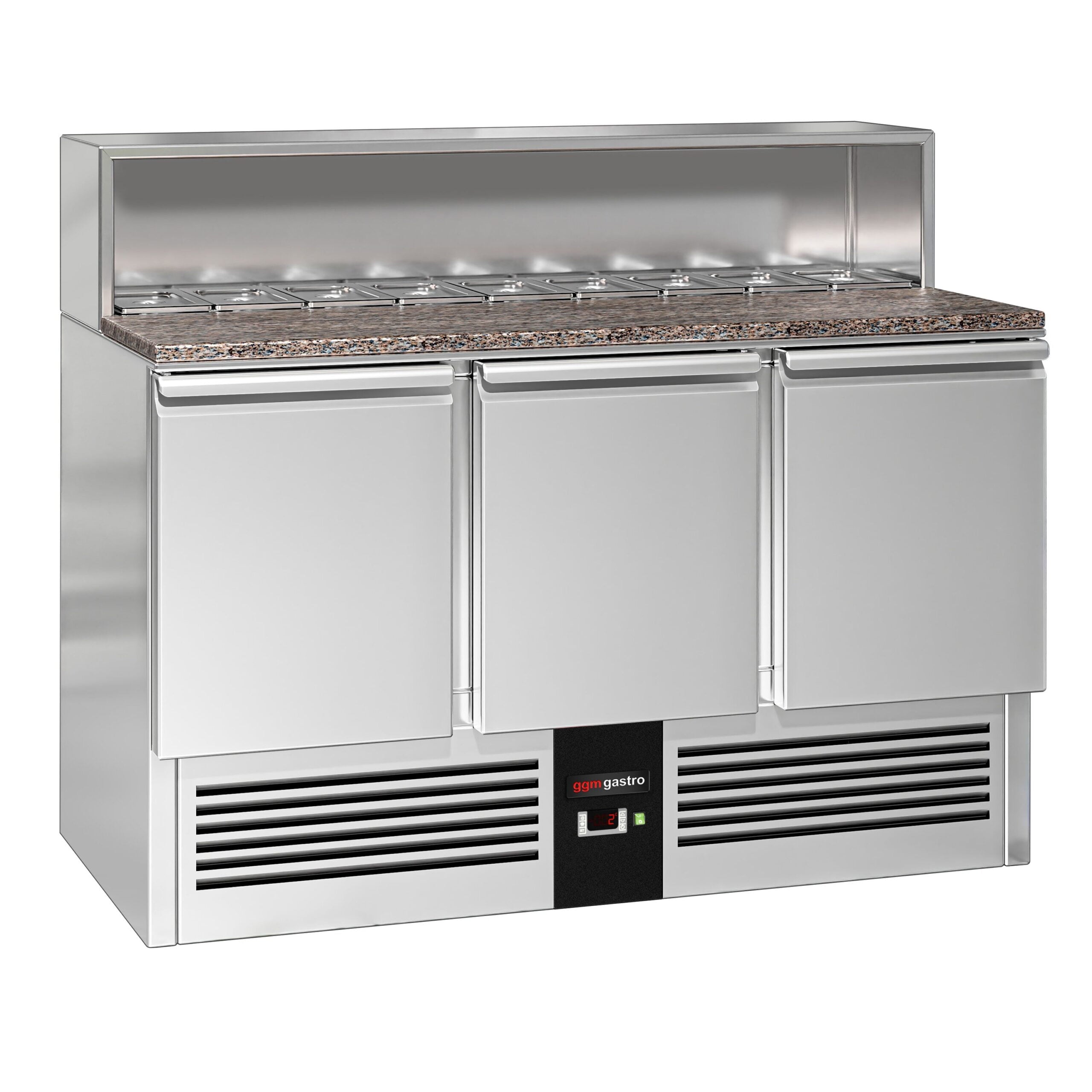 Saladette  Pizzakühltisch Premium - 1,37 x 0,7 M - mit 3 Türen