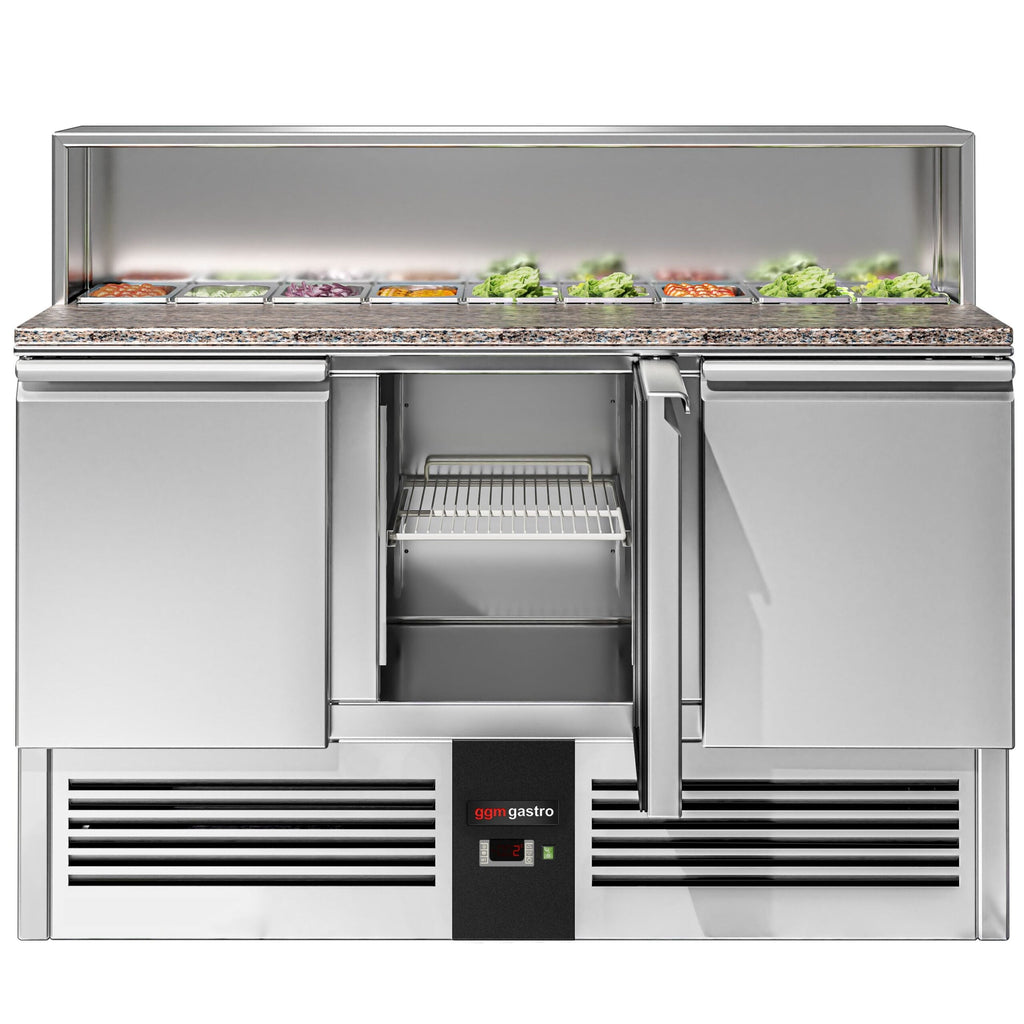 Saladette  Pizzakühltisch Premium - 1,37 x 0,7 M - mit 3 Türen