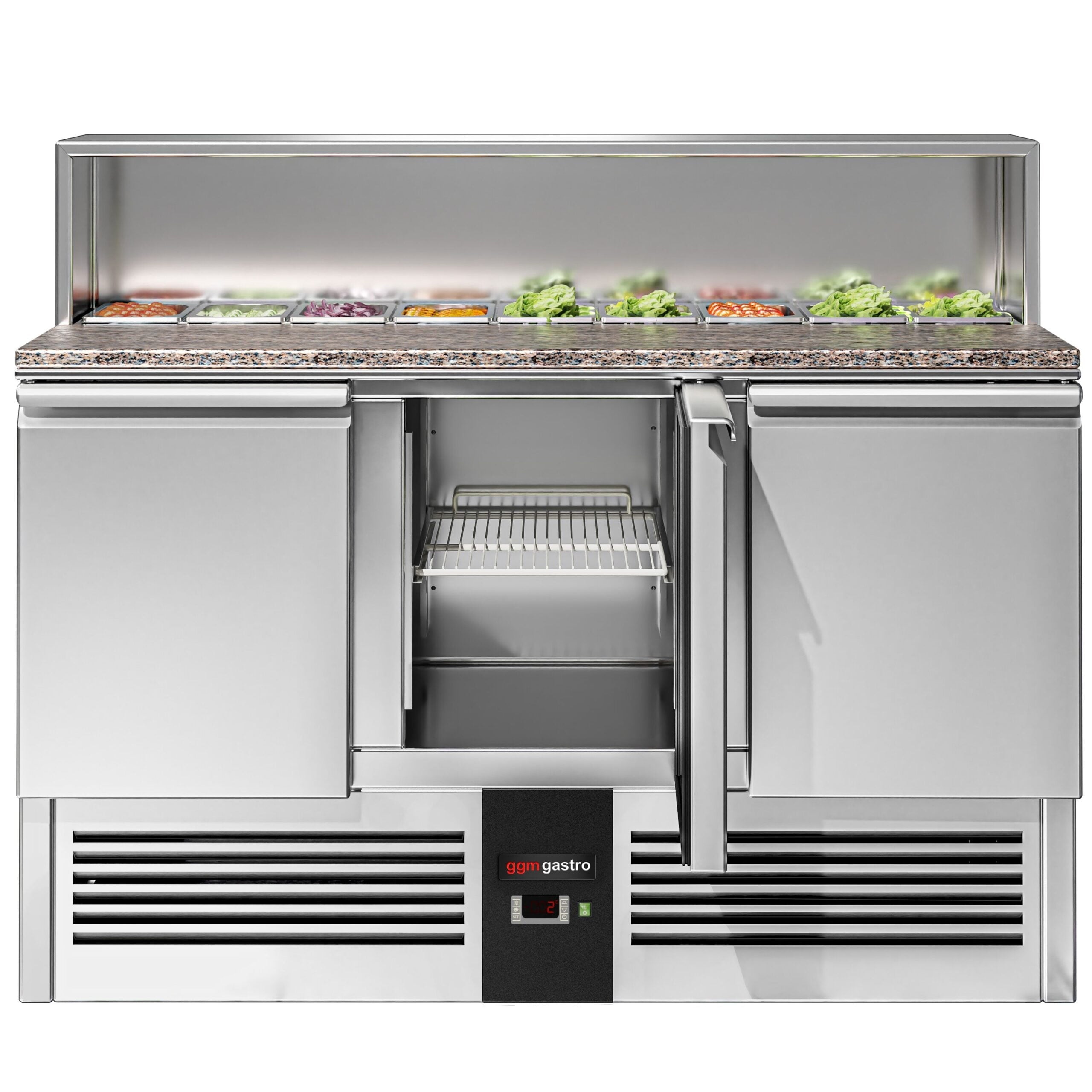 Saladette  Pizzakühltisch Premium - 1,37 x 0,7 M - mit 3 Türen