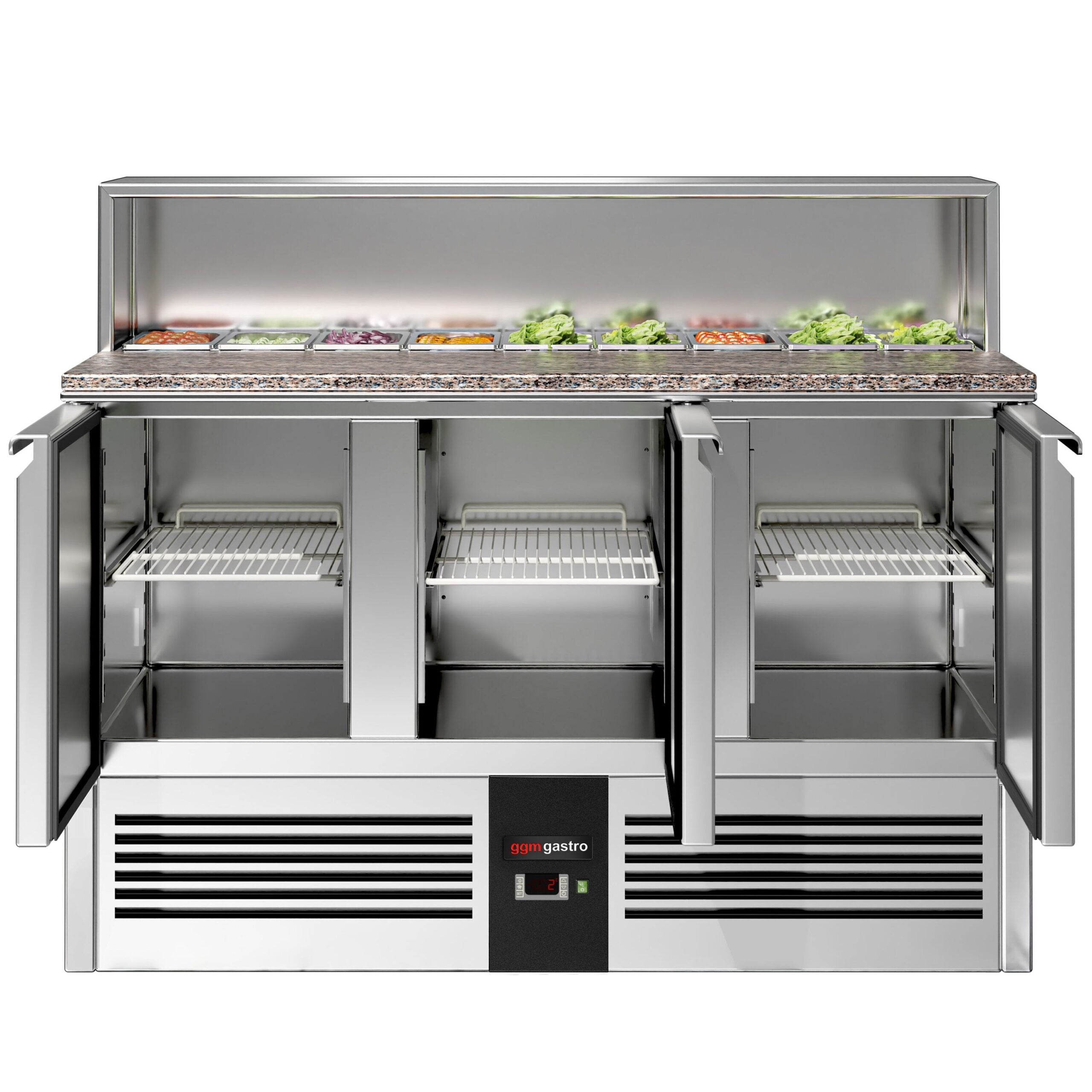 Saladette  Pizzakühltisch Premium - 1,37 x 0,7 M - mit 3 Türen