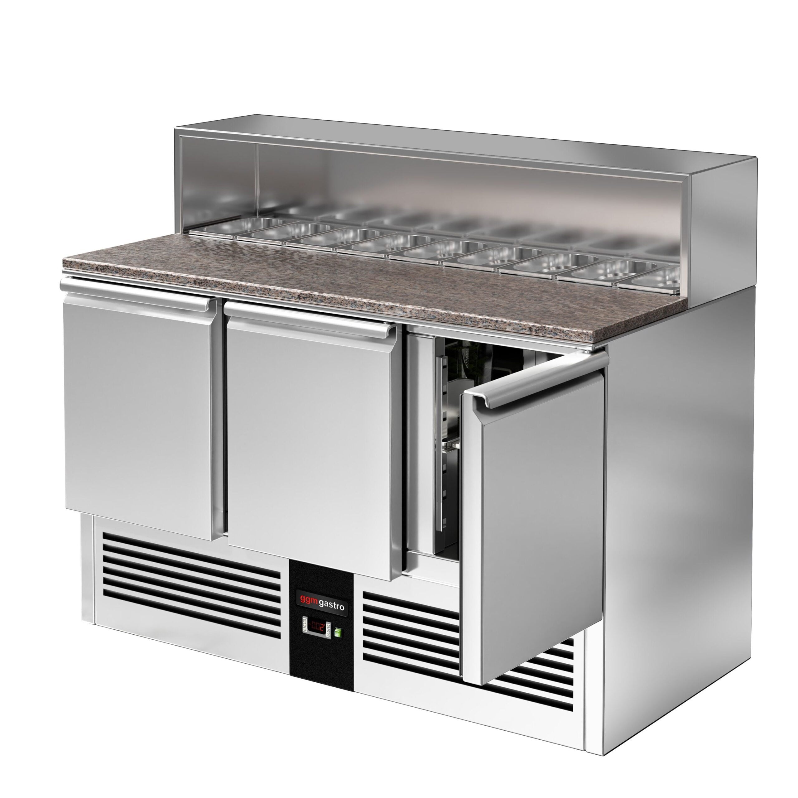 Saladette  Pizzakühltisch Premium - 1,37 x 0,7 M - mit 3 Türen