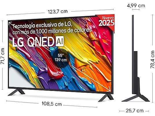 TV QNED 55 - LG 55QNED82A6B, UHD 4K, Procesador Inteligente α7 AI Processor 4K Gen8, Smart TV, DVB-T2 (H.265), Ashed Blue