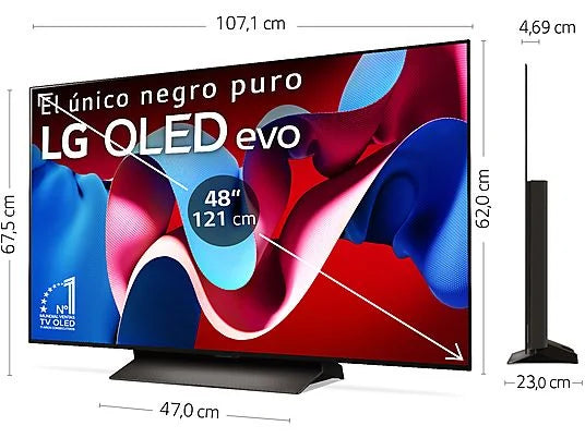 TV OLED 48 - LG OLED48C45LA, OLED 4K, Procesador Inteligente 4K α9 Gen7, Smart TV, DVB-T2 (H.265), Negro