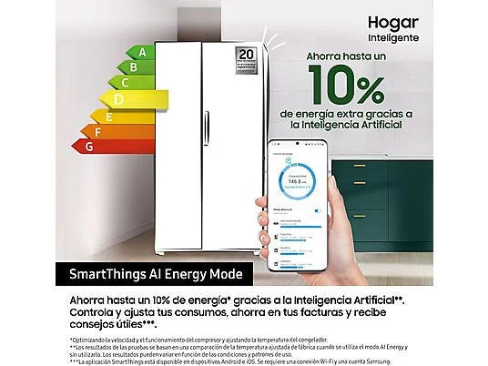 Samsung Frigorífico Americano Bespoke AI 178cm 640L Clase E RS70F64KETE