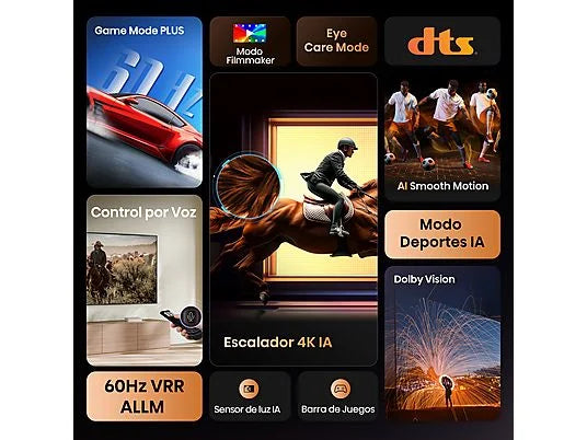 TV LED 50" - Hisense 50A6Q, UHD 4K, Quad Core/MT9603, IA 4K Upscaler, Modo Juego Plus, Control por voz, Negro