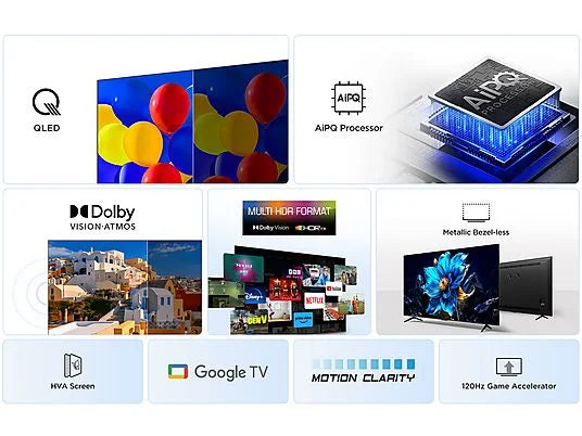 TV QLED 85" - TCL 85P7K, UHD 4K, AiPQ Processor, Smart TV, DVB-T2 (H.265), Negro