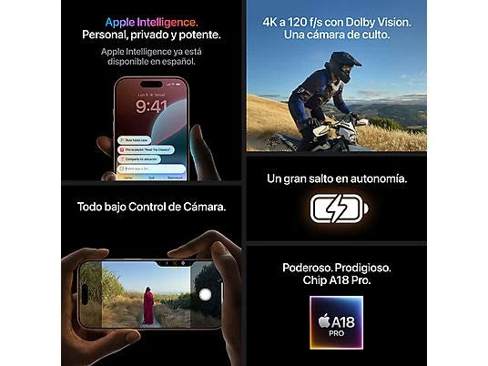 Apple iPhone 16 Pro Max, Titanio Desierto, 256 GB, 5G, 6.9  OLED Super Retina XDR, Chip A18 Pro, iOS
