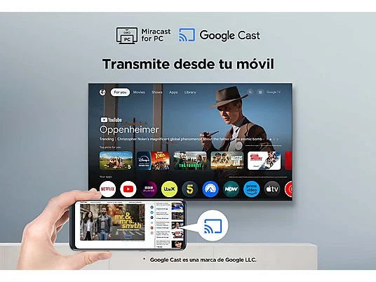 TV QLED 43" - TCL 43P7K, UHD 4K, AiPQ Processor, Smart TV, DVB-T2, 60 Hz, Pantalla HVA, Dolby Atmos, Negro